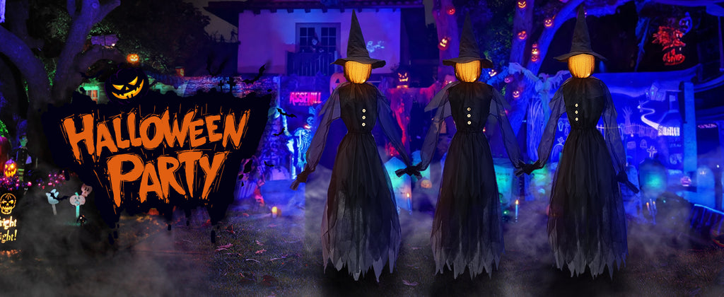 Jibeufi Hlw-witch-3pcs 3-Pack 4.9-Foot Lighted Halloween Witch Stakes – black – product detail
