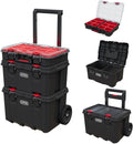 Keter 259676 Stack N Roll 3-Piece Rolling Tool Storage System – 3PC System, Black/Red