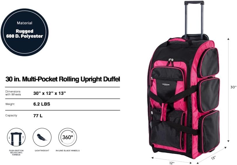 Travelers Club Rolling Travel Duffel Bag – Hot Pink – product detail
