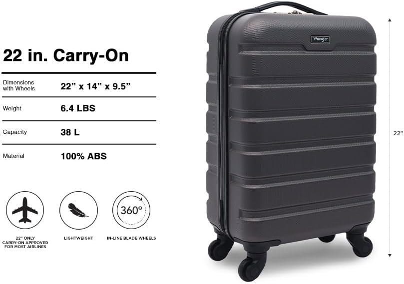 Wrangler Hardside Spinner Carry-On Suitcase – Charcoal – product detail