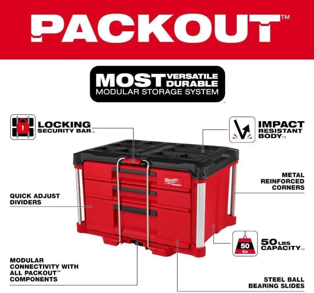 Milwaukee 48-22-8447 PACKOUT 3-Drawer Multi-Depth Tool Organizer – red – product detail