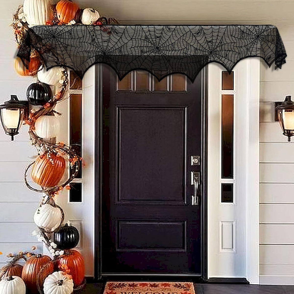 AerWo Black Lace Spiderweb Mantel Scarf