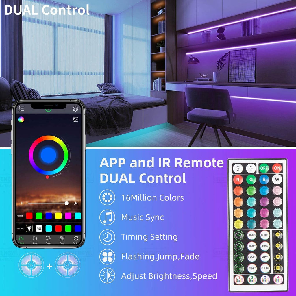 KSIPZE RGB LED Strip Lights with App and Remote Control, 100 ft