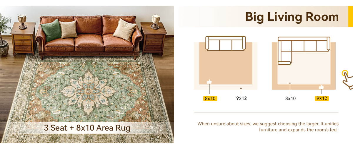 RELEANY Vintage Floral Area Rug, Brick/Brown/Green, 8 x 10 ft