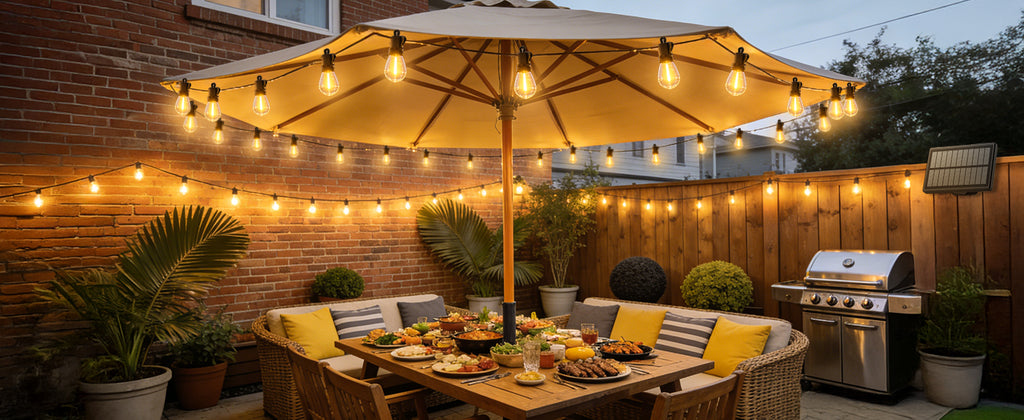 VGUXG Solar Patio String Lights, 50 ft, 15 Sockets