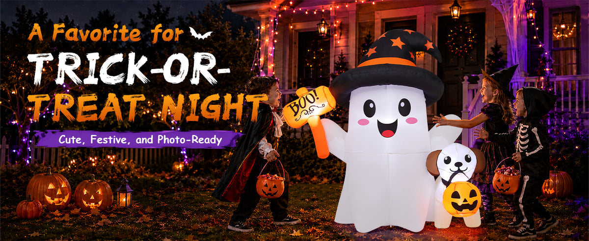 GOOSH 69655 5-Foot Halloween Ghost & Dog Inflatable – white, black, brown, multicolor – product detail