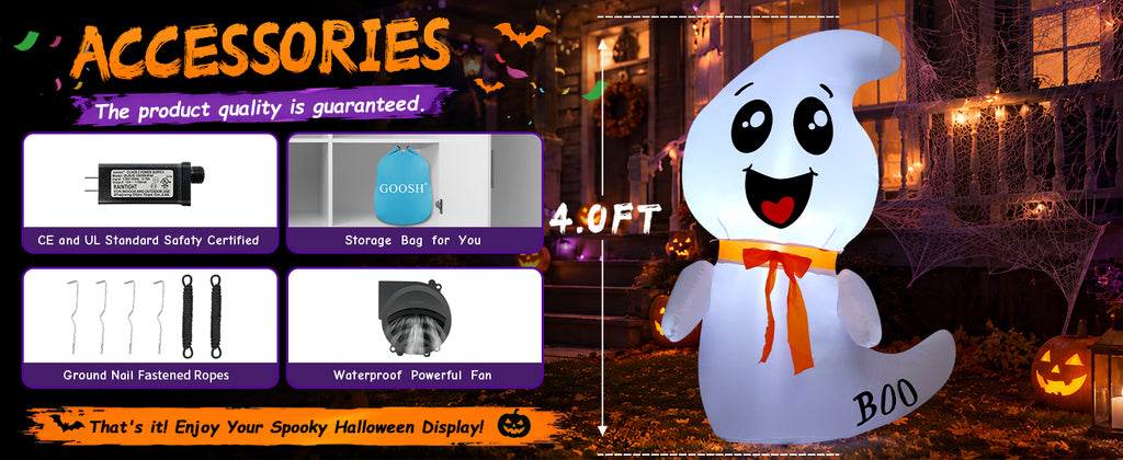 GOOSH 4-Foot Halloween Ghost Inflatable – White – product detail