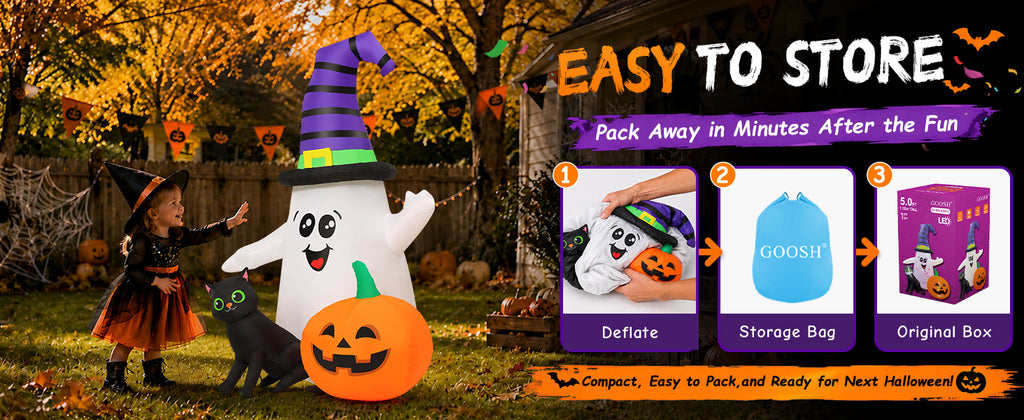GOOSH 69471 5-Foot Halloween Ghost & Pumpkin Inflatable – white – product detail