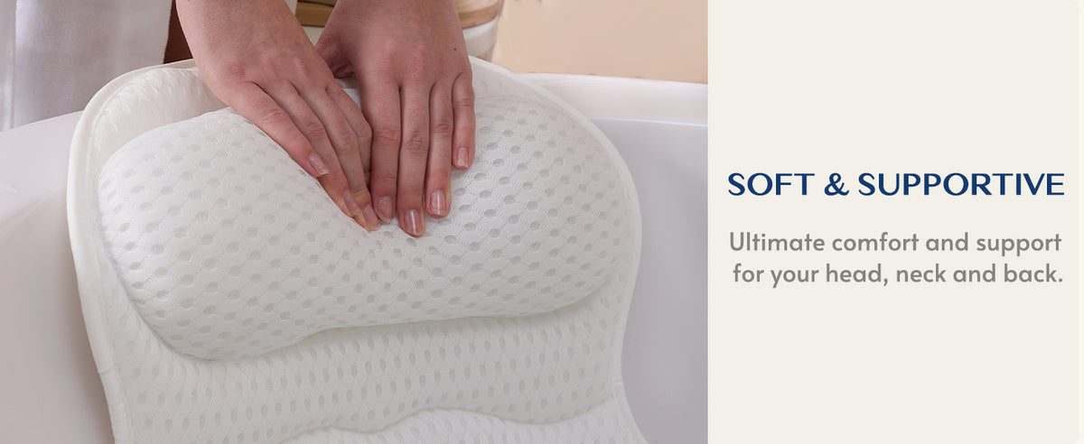 Ozyalo Mesh Bath Pillow with Six Suction Cups, White