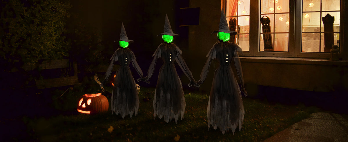 Jibeufi Hlw-witch-3pcs 3-Pack 4.9-Foot Lighted Halloween Witch Stakes – black – product detail