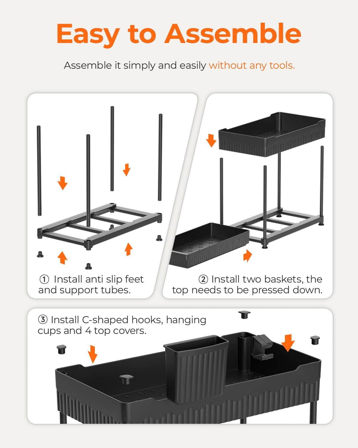 Sevenblue Two-Tier Under-Sink Organizers, Black, 3-Pack