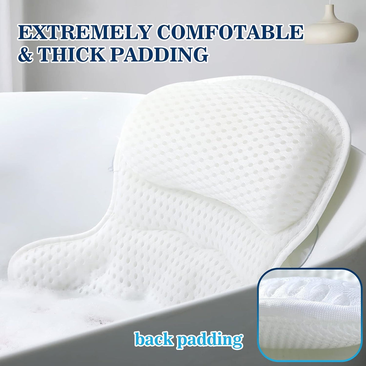 Ozyalo Mesh Bath Pillow with Six Suction Cups, White