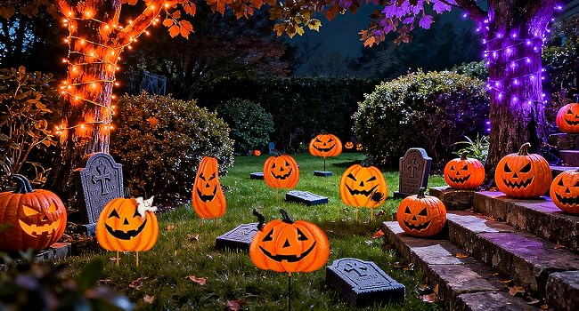 Beterzack 628NGDC 2-Set Stackable Metal Pumpkin Yard Stakes – Halloween yard signs – 2 Pack Stacked Pumpkins / Halloween yard signs – product detail