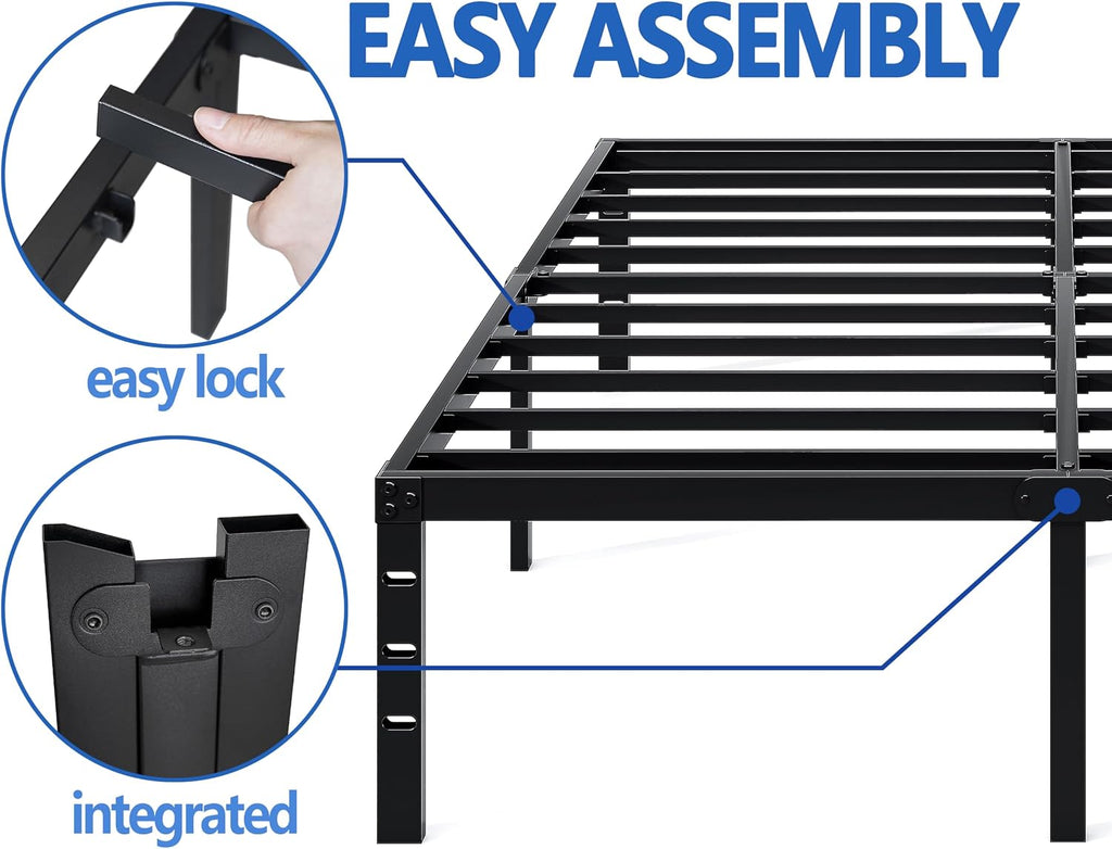NEW JETO Queen Metal Bed Frame, 14-Inch Platform, Black