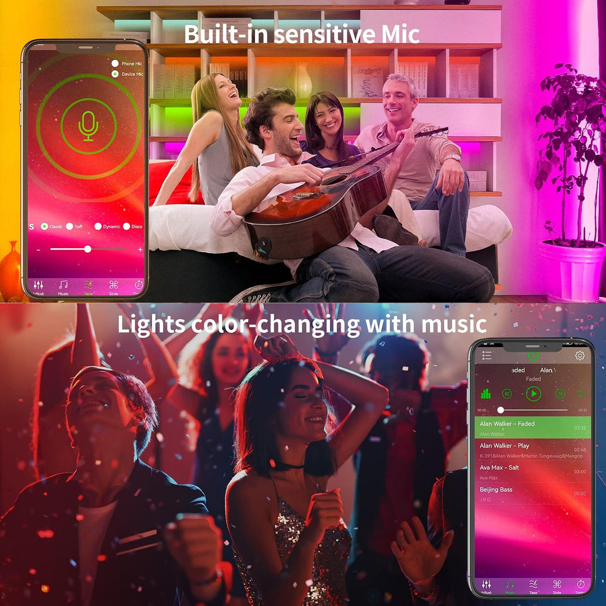 KSIPZE RGB LED Strip Lights with App and Remote Control, 100 ft