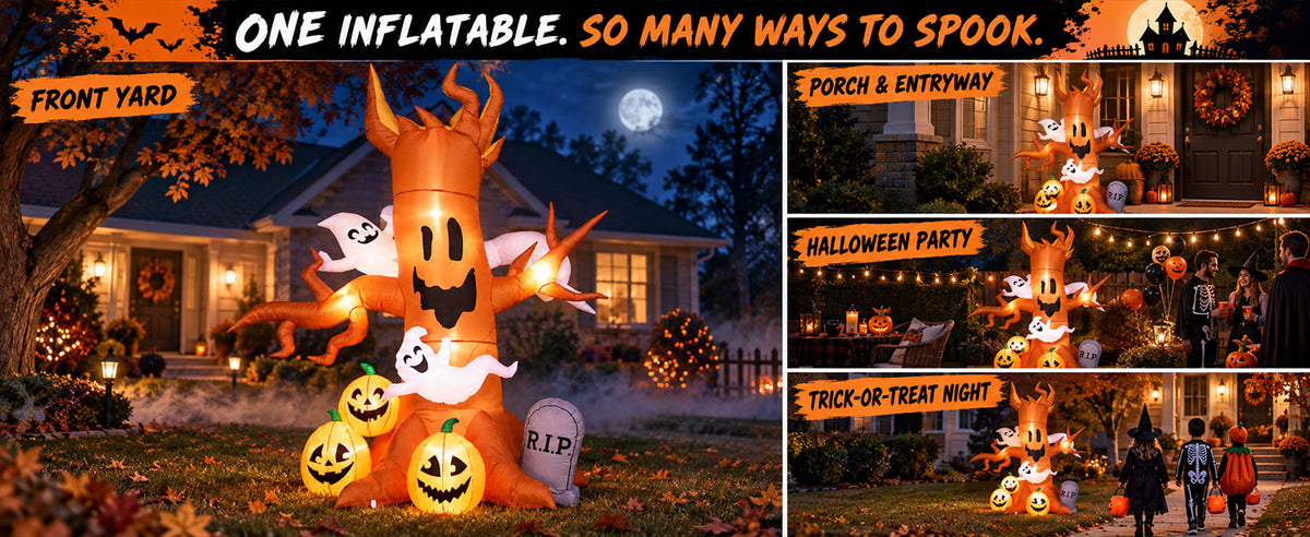 IHGYT HY-QQ26016 8-Foot Halloween Ghost Tree & Pumpkin & Tombstone Inflatable – Ghost Tree – product detail