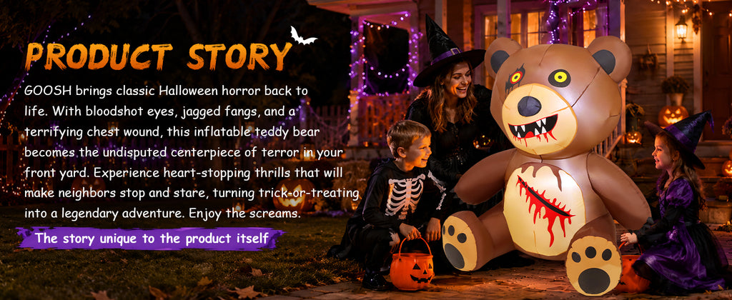 GOOSH 69729 5-Foot Halloween Teddy Bear Inflatable – Brown and Red – product detail