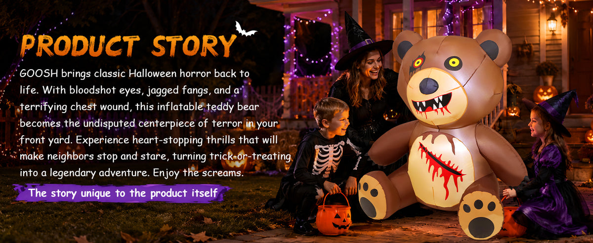 GOOSH 69729 5-Foot Halloween Teddy Bear Inflatable – Brown and Red – product detail