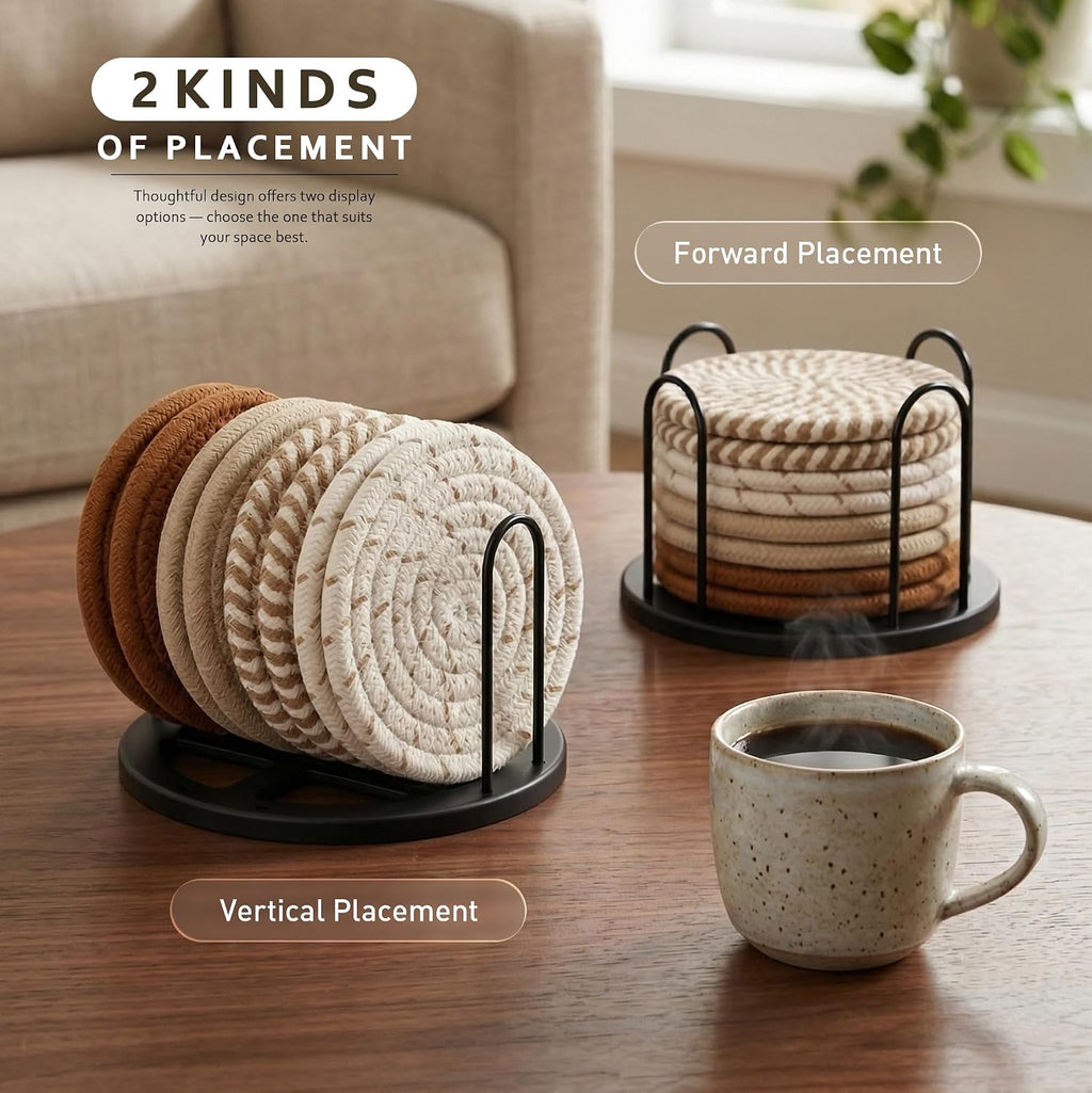 Lazebox Round Fabric Coasters, Coffee, Set of 8