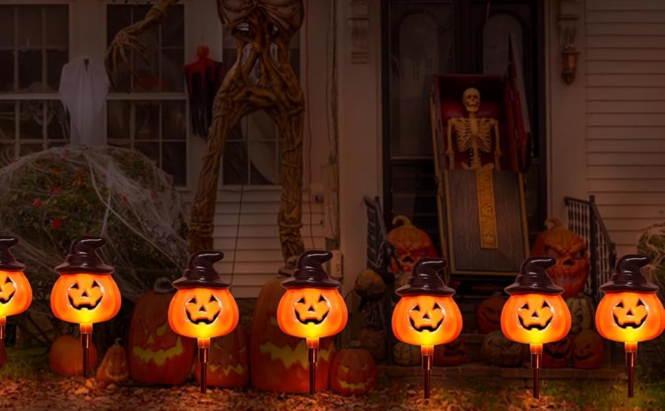 Awinking XMS049 6-Pack Solar Pumpkin Stake Lights – orange – product detail