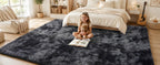 PLHXFR Shag Area Rug, Tie-Dyed Dark Grey, 8 x 10 ft