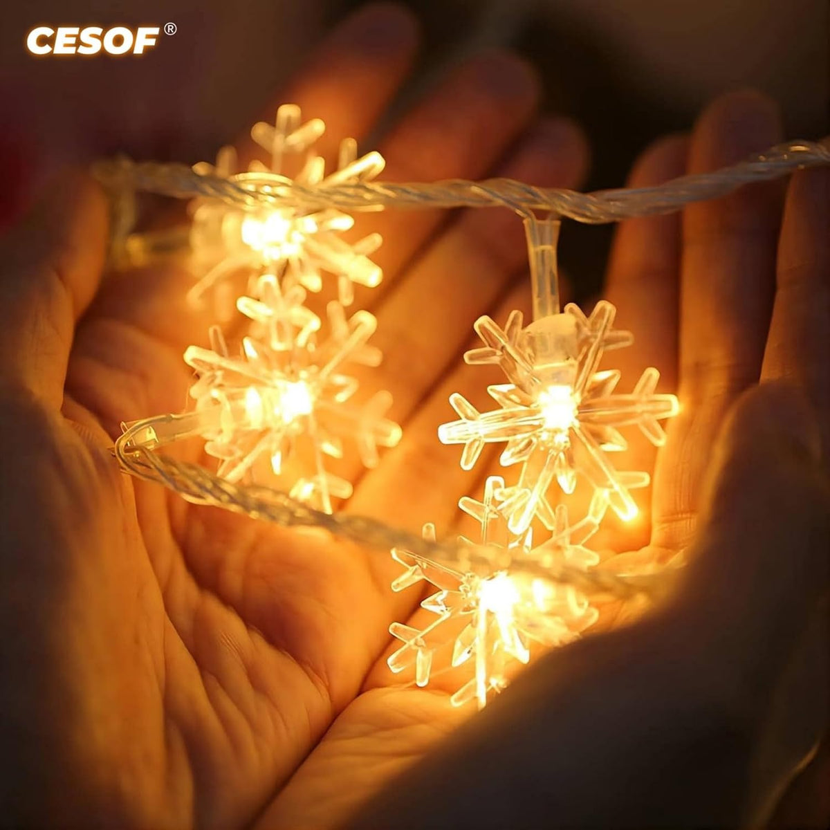 CESOF Warm White Snowflake String Lights, 20 ft