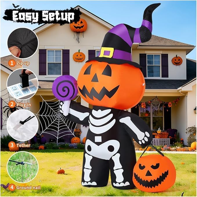 GOOSH 69090 6-Foot Halloween Pumpkin & Skull Inflatable – Multicolor – product detail