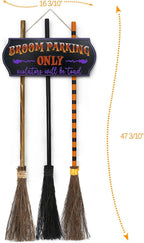 ORIENTAL CHERRY Halloween Broom Parking Sign with Three Wooden Brooms – Black – product detail