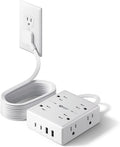 SUPERDANNY Flat-Plug Power Strip, White, 10 ft