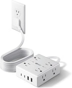 SUPERDANNY Flat-Plug Power Strip, White, 10 ft