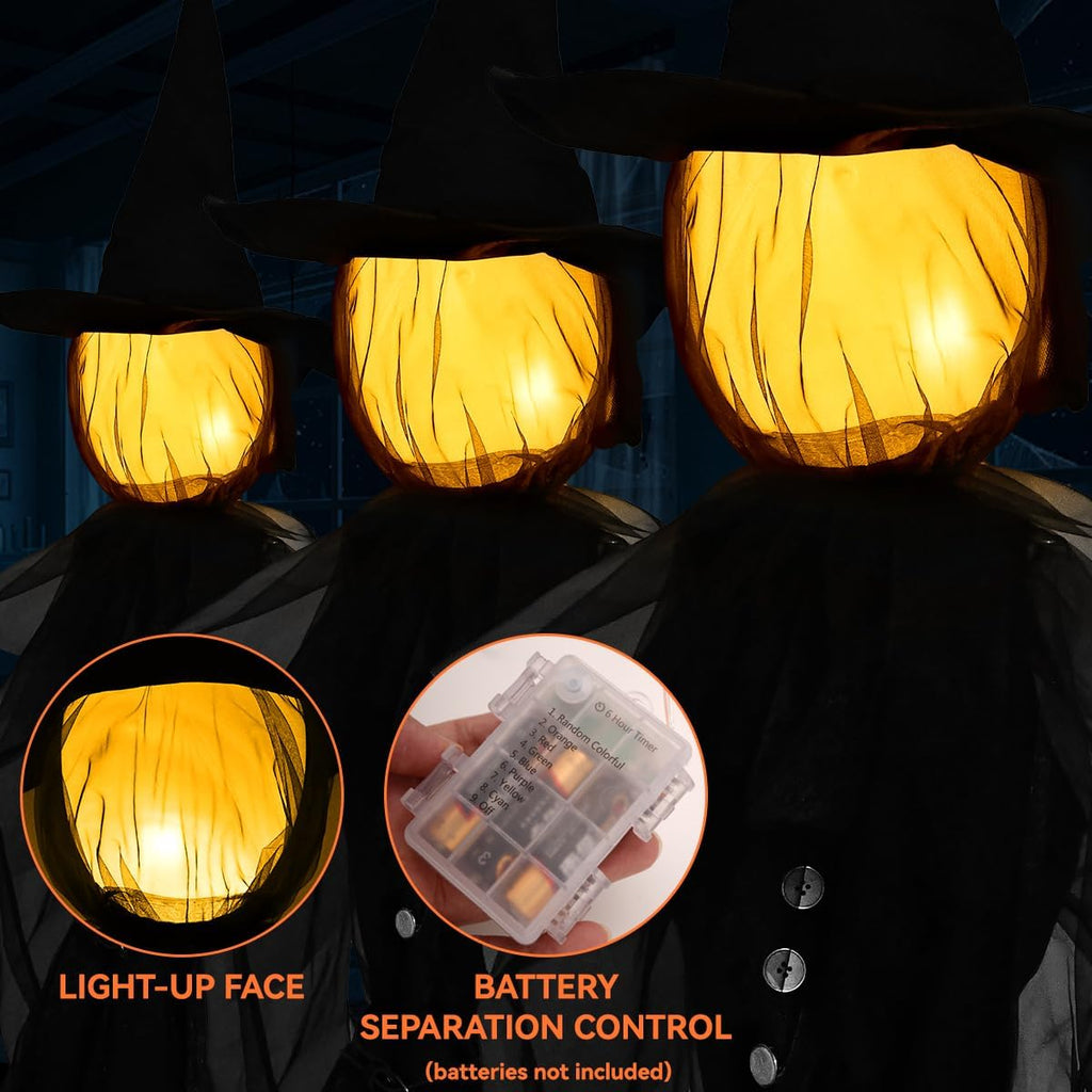 Jibeufi Hlw-witch-3pcs 3-Pack 4.9-Foot Lighted Halloween Witch Stakes – black – product detail