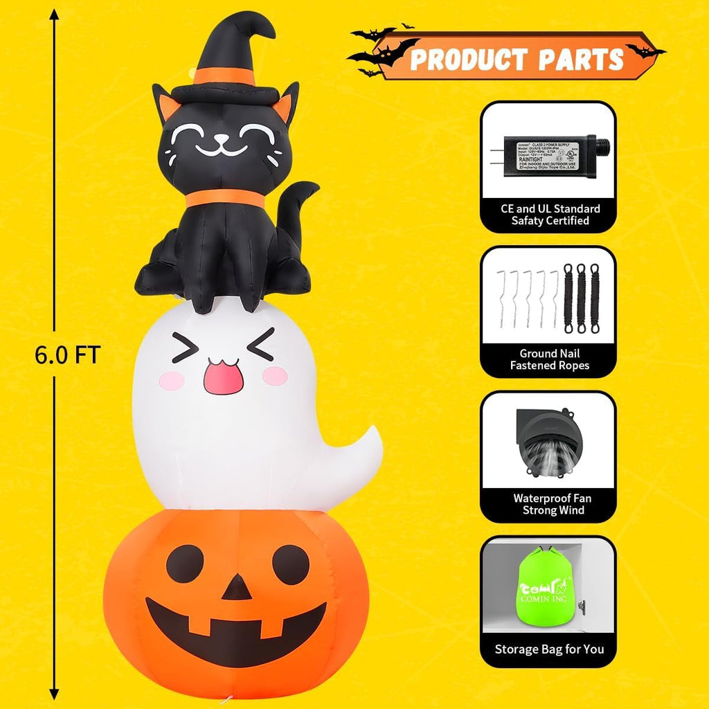COMIN 69621 6-Foot Halloween Pumpkin & Ghost & Cat Inflatable – Multicolor – product detail