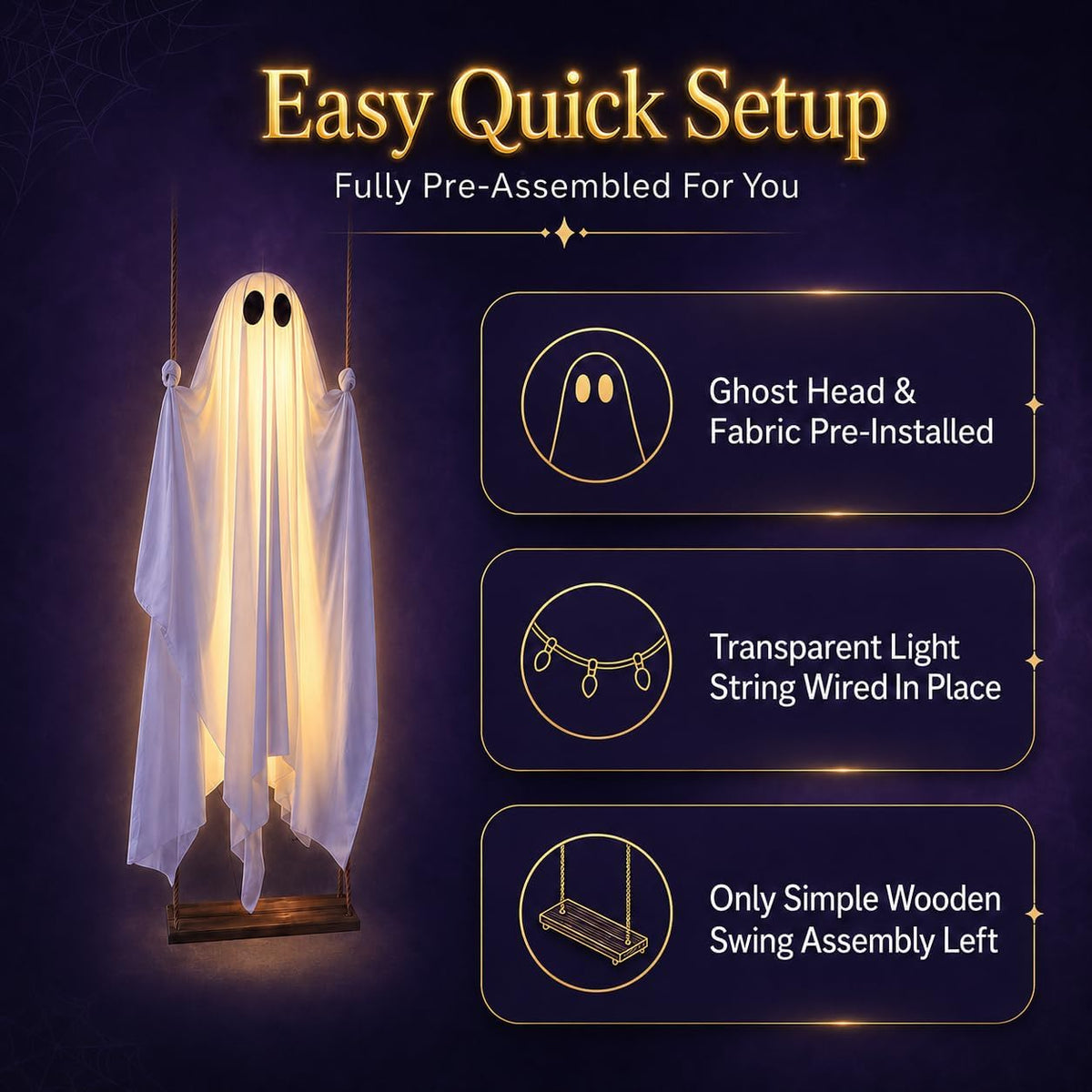 HAPPYCLUB 20260425001 5-Foot Lighted Halloween Swinging Ghost – Swing Ghost – product detail