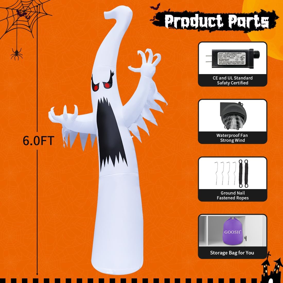 GOOSH DJ-WS-69082-6 Halloween Ghost Inflatable – Multicolor – product detail