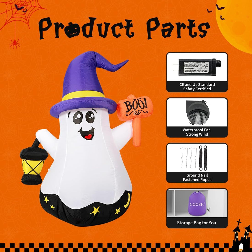 GOOSH DJ-WS-69073 5-Foot Halloween Wizard Ghost Inflatable – 5 Foot Halloween Inflatable White – product detail