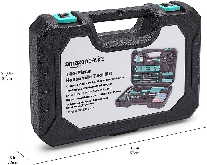 Amazon Basics 142-Piece Household Tool Kit with Storage Case – Turquoise – product detail