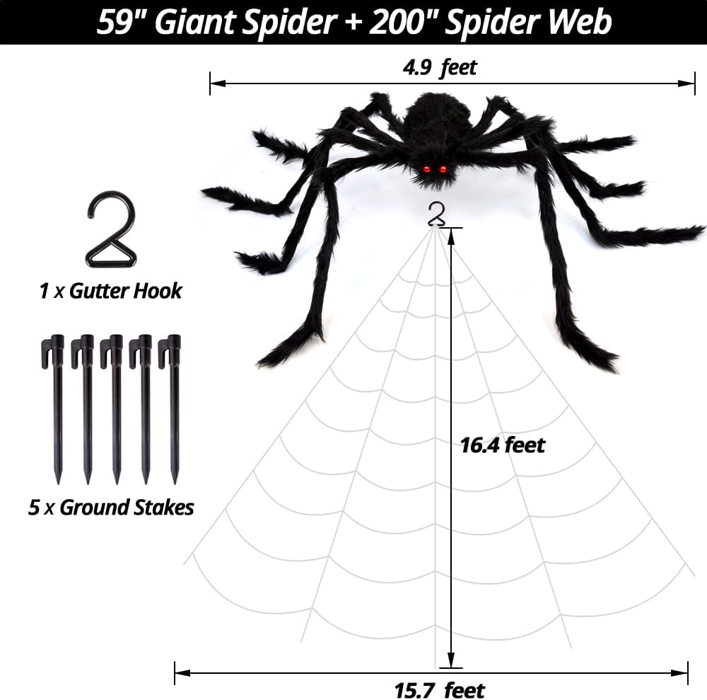 OCATO HF2106006 200-Inch Halloween Web & 59-Inch Spider Decoration Set – 200", Black – Black / 200" – product detail