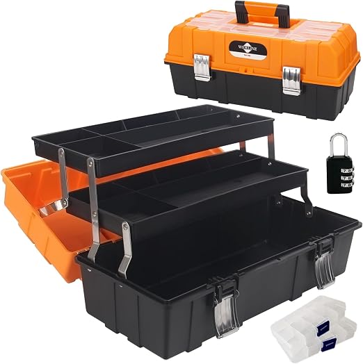 WEWLINE 16.5-Inch Three-Tier Folding Tool Box