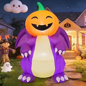 COMIN CO-69725 6-Foot Halloween Pumpkin & Dragon Inflatable – Purple