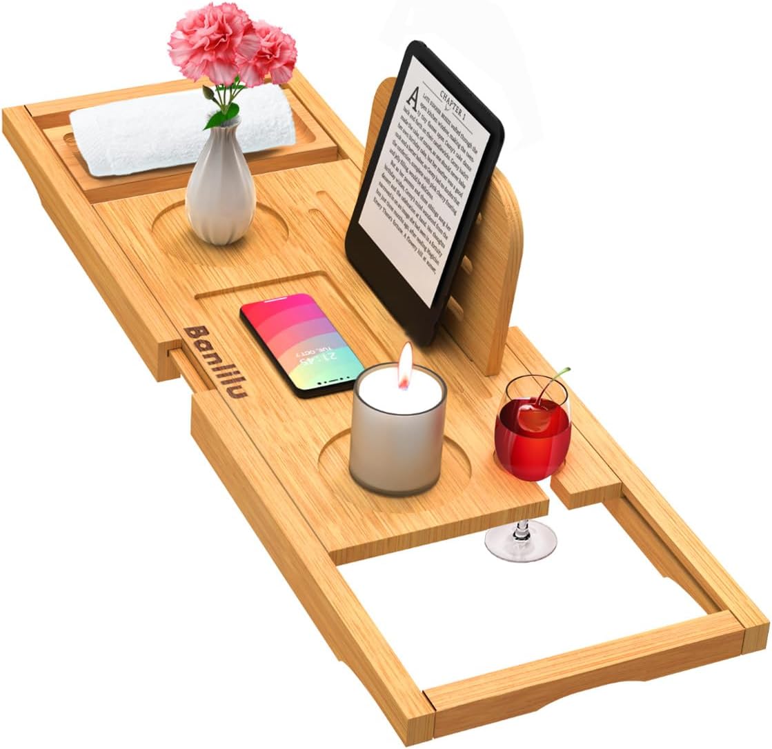 Banlilu Expandable Bamboo Bathtub Tray, Natural