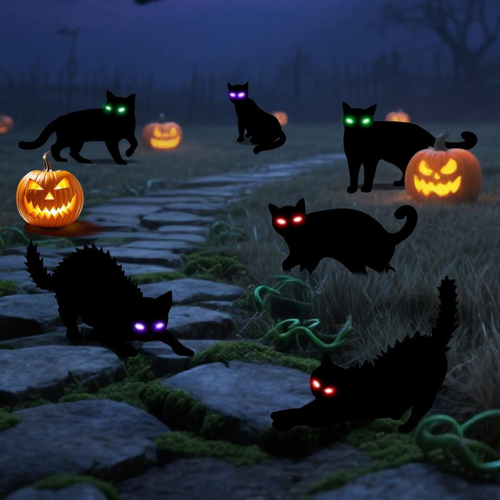LCHUANG H-HG-RC 6-Piece Lighted Black Cat Halloween Yard Stake Set – Black – product detail