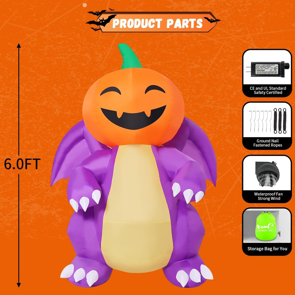 COMIN CO-69725 6-Foot Halloween Pumpkin & Dragon Inflatable – Purple – product detail