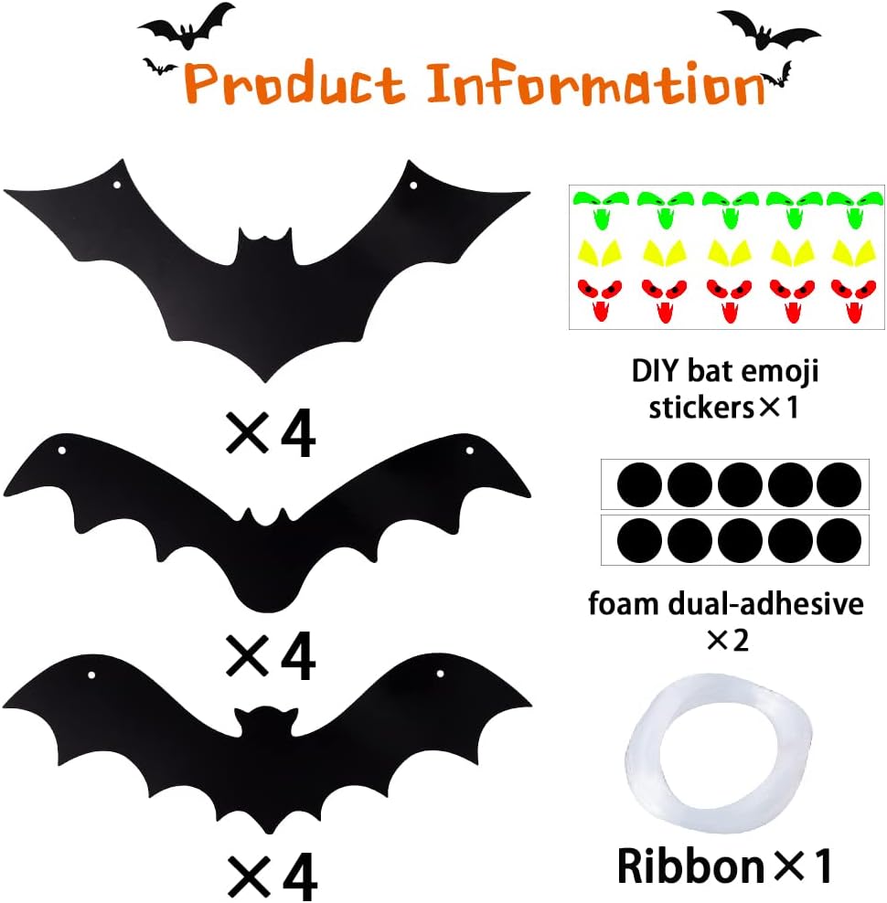 YUJUN 12-Piece Hanging Halloween Bat Set – Black – product detail