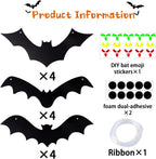 YUJUN 12-Piece Hanging Halloween Bat Set – Black – product detail