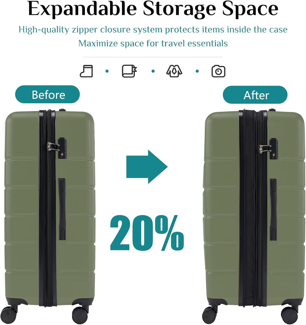 OLIXIS OLXLX-20IN Hardside Carry-On Suitcase – 20 IN, Olive Green – Olive Green / 20 IN – product detail