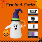 GOOSH 69110 5-Foot Halloween Wizard Ghost & Pumpkin Inflatable – White – product detail