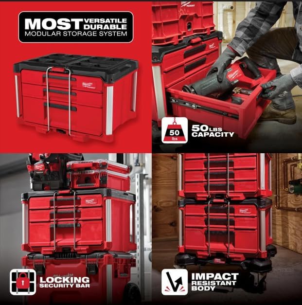 Milwaukee 48-22-8447 PACKOUT 3-Drawer Multi-Depth Tool Organizer – red – product detail