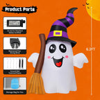 GOOSH 69483 6.2-Foot Halloween Ghost with Broom Inflatable – White and Black – product detail