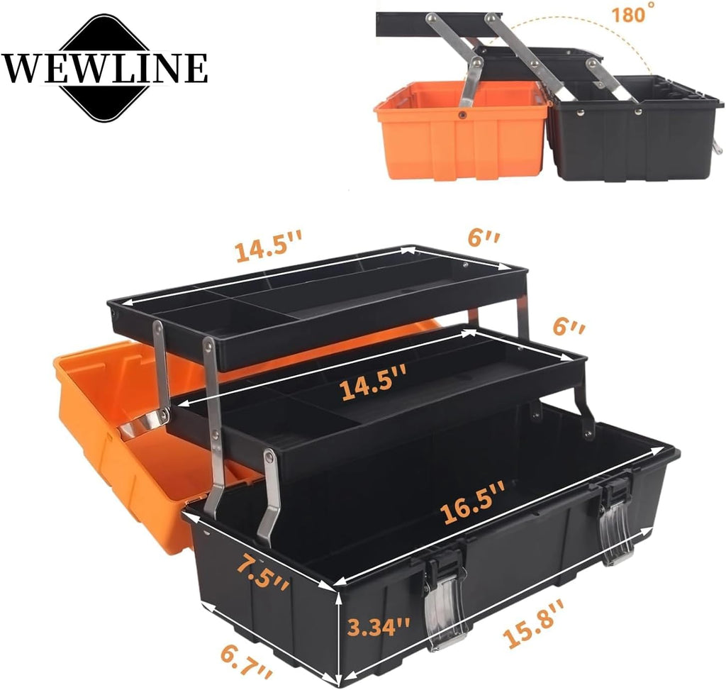WEWLINE 16.5-Inch Three-Tier Folding Tool Box – orange，black – product detail