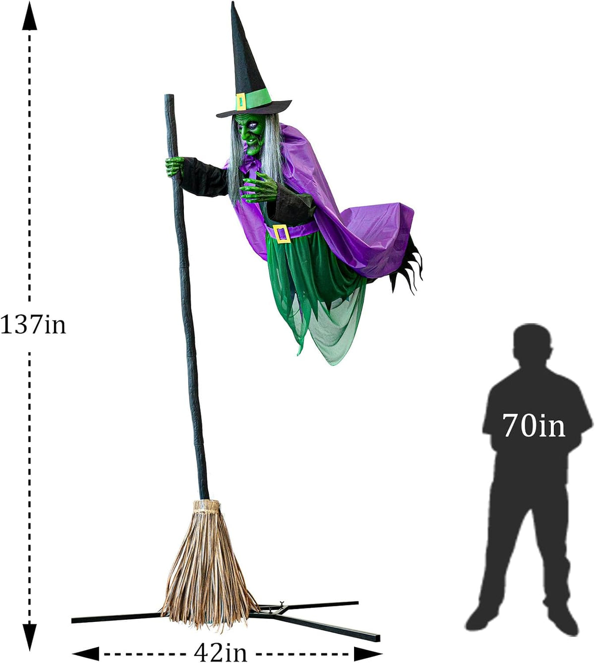 ORIENTAL CHERRY MM516 11.5-Foot Animated Halloween Hovering Witch – Purple green – product detail